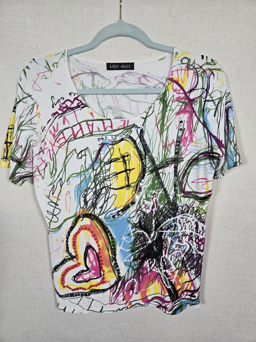 Karen Arnold Abstract Art Graphic Top | Sequined Embellished Wearable Art Blouse